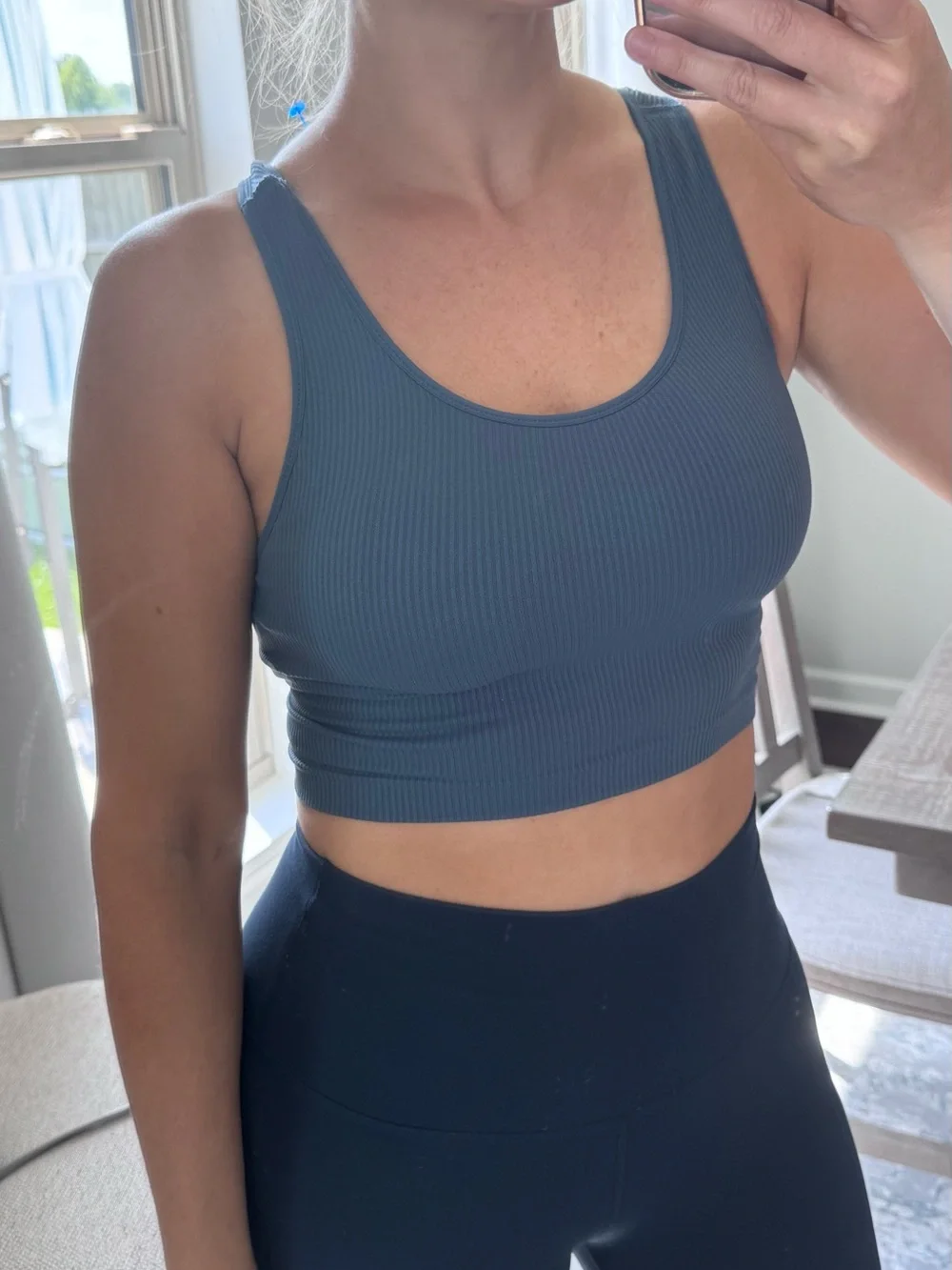 Calia Ribbed Slate Blue Sports Bra Racerback Crop Top - Picture 4 of 13